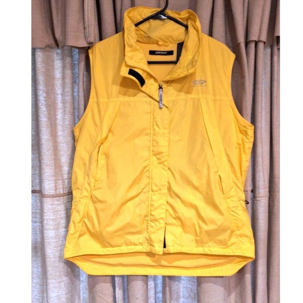 DKNY Active Bright Yellow Zippered Vest Womens Size XL